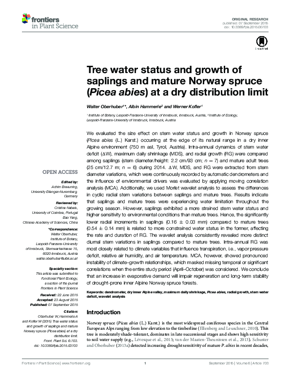 (PDF) Tree water status and growth of saplings and mature Norway spruce ...