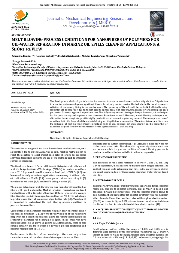 (PDF) Melt Blowing Process Conditions for Nanofibers of Polymers for