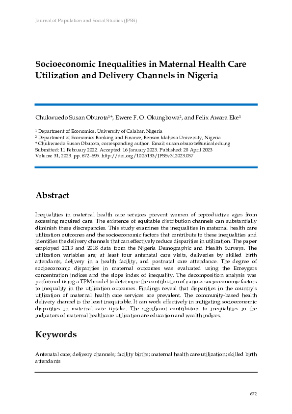 (PDF) Socioeconomic Inequalities in Maternal Health Care Utilization ...