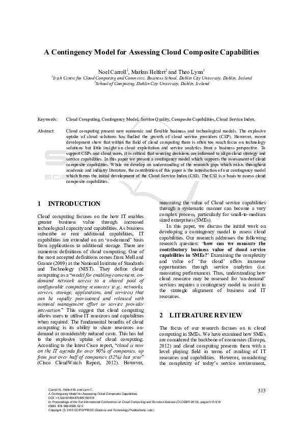 (PDF) A Contingency Model for Assessing Cloud Composite Capabilities