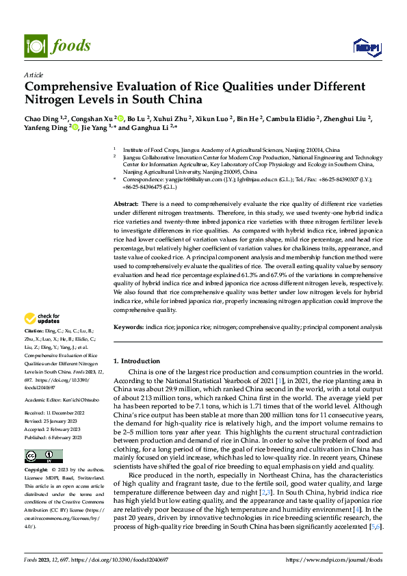 (PDF) Comprehensive Evaluation of Rice Qualities under Different ...