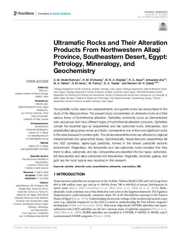 (PDF) Ultramafic Rocks and Their Alteration Products From Northwestern ...