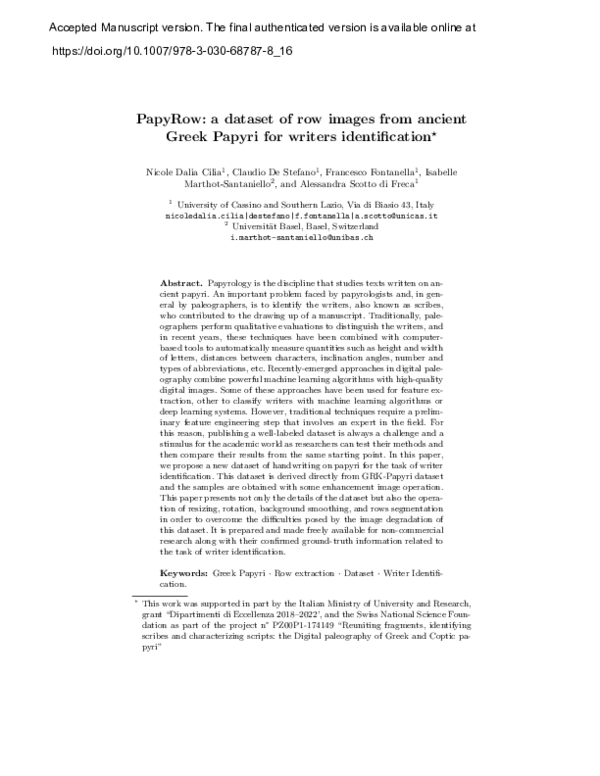 (PDF) PapyRow: A Dataset of Row Images from Ancient Greek Papyri for ...