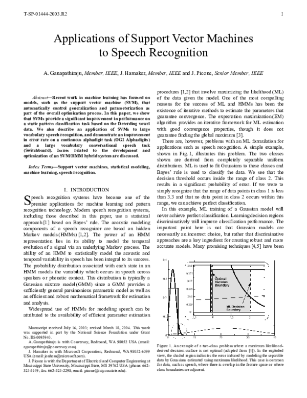 (PDF) Applications of Support Vector Machines to Speech Recognition