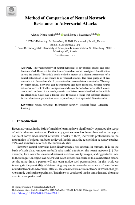 (PDF) Method of Comparison of Neural Network Resistance to Adversarial ...