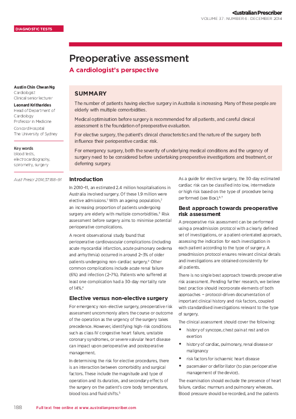 (PDF) Diagnostic tests: Preoperative assessment: a cardiologist’s ...