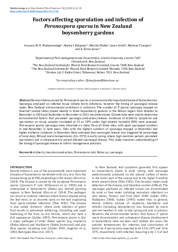 (PDF) Factors affecting sporulation and infection of Peronospora sparsa ...