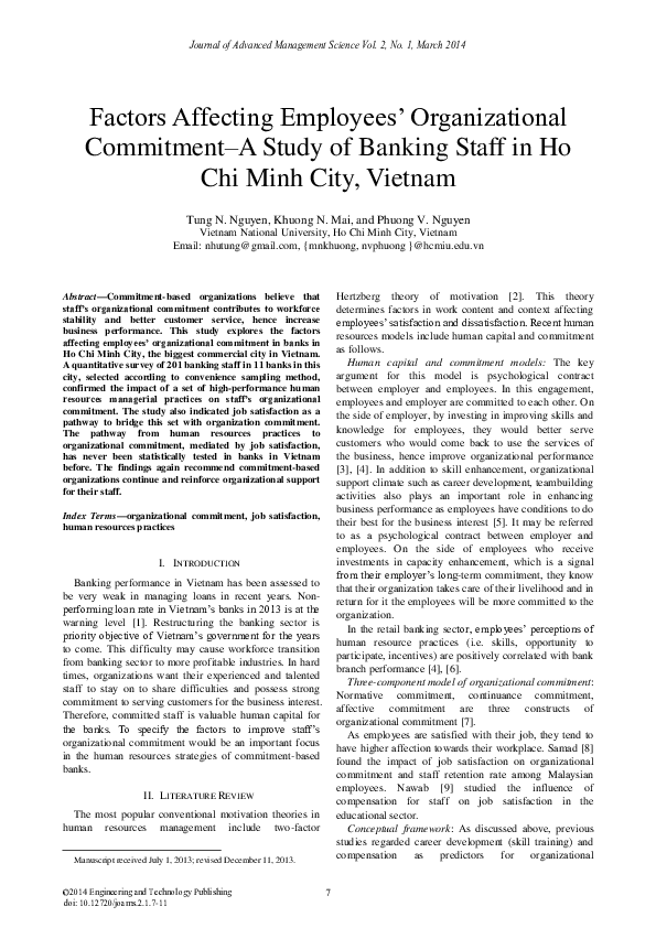 (PDF) Factors Affecting Employees’ Organizational Commitment–A Study of ...