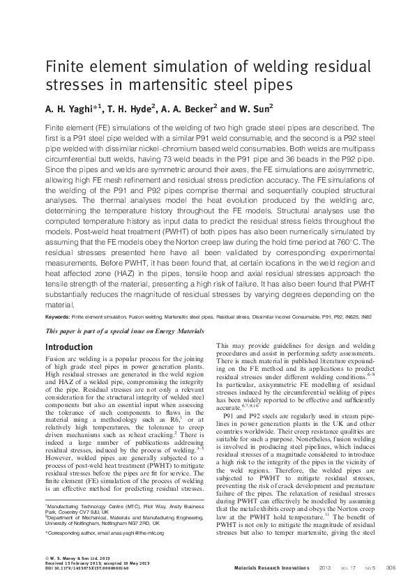 (PDF) Finite element simulation of welding residual stresses in ...