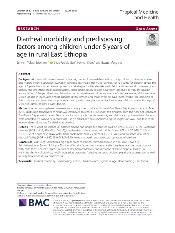 (PDF) Diarrheal morbidity and predisposing factors among children under ...