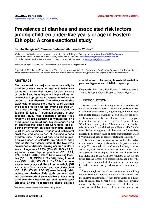 (PDF) Prevalence of diarrhea and associated risk factors among children ...