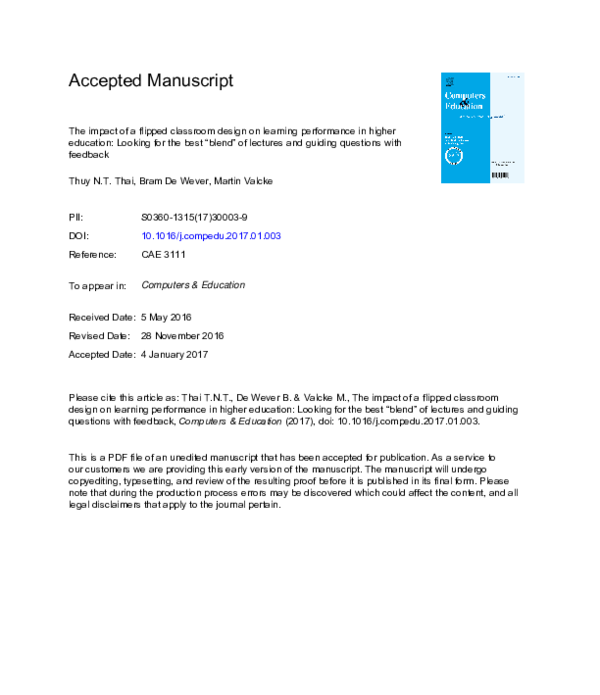 (PDF) The impact of a flipped classroom design on learning performance ...