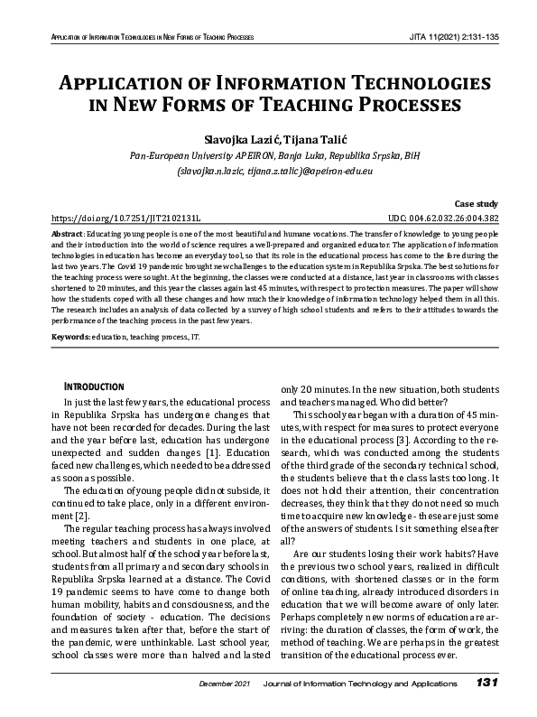 (PDF) Application of Information Technologies in New Forms of Teaching ...