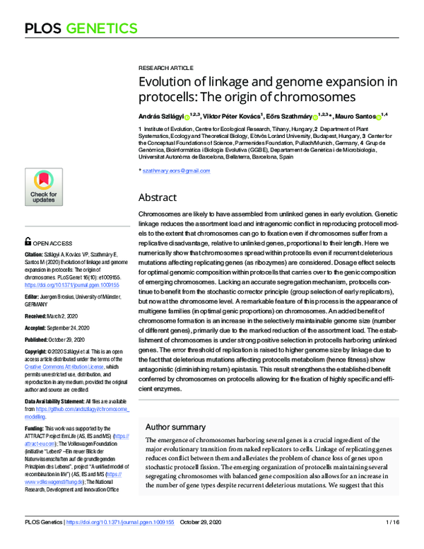 (PDF) Evolution of linkage and genome expansion in protocells: The ...