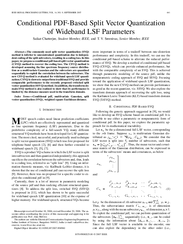 (PDF) Conditional PDF-Based Split Vector Quantization of Wideband LSF ...