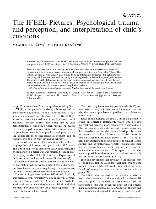 (PDF) The IFEEL pictures: Psychological trauma and perception, and ...