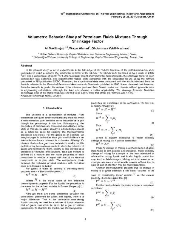 (PDF) Volumetric Behavior Study of Petroleum Fluids Mixtures Through ...