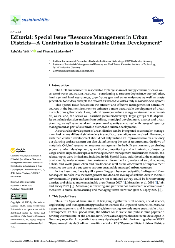 (PDF) Editorial: Special Issue “Resource Management in Urban Districts ...