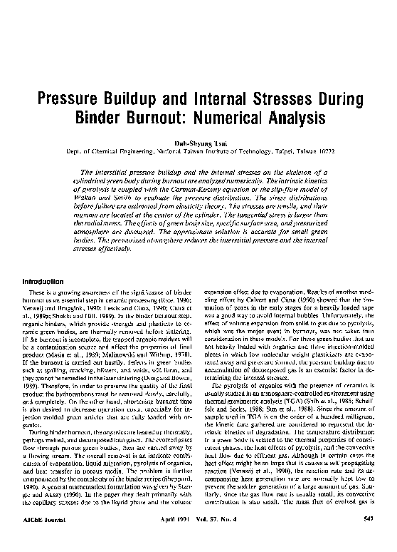 (PDF) Pressure buildup and internal stresses during binder burnout Numerical analysis Dah