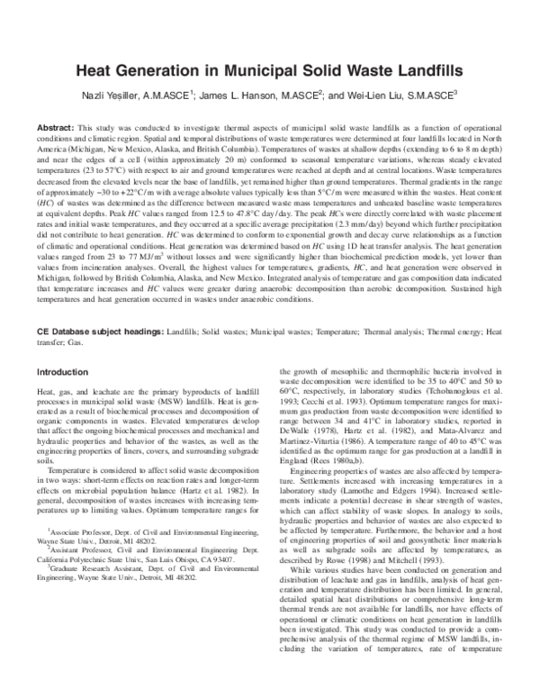 (PDF) Heat Generation in Municipal Solid Waste Landfills