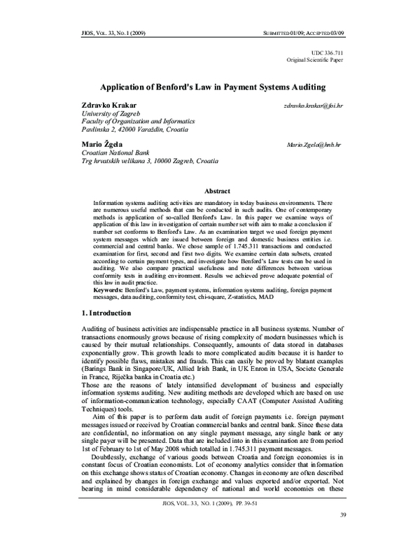 Application of Benford's Law in Payment Systems Auditing