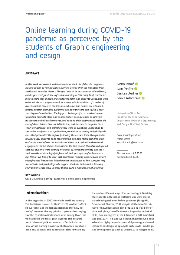 (PDF) Online learning during COVID-19 pandemic as perceived by the ...