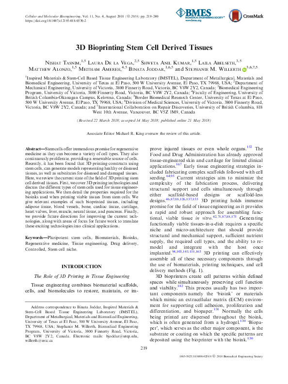 (PDF) 3D Bioprinting Stem Cell Derived Tissues