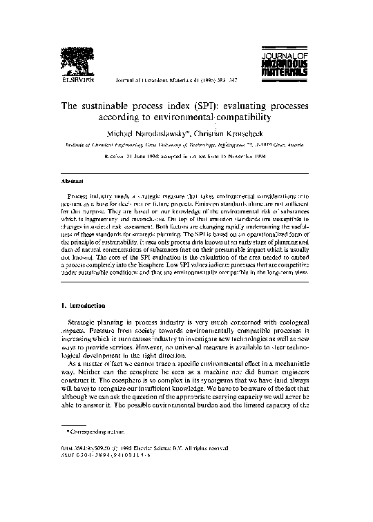 (PDF) The Sustainable Process Index (SPI) - Evaluating Processes ...
