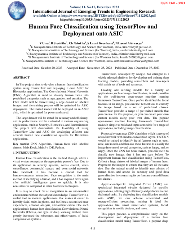 (PDF) Human Face Classification using TensorFlow and Deployment onto ASIC
