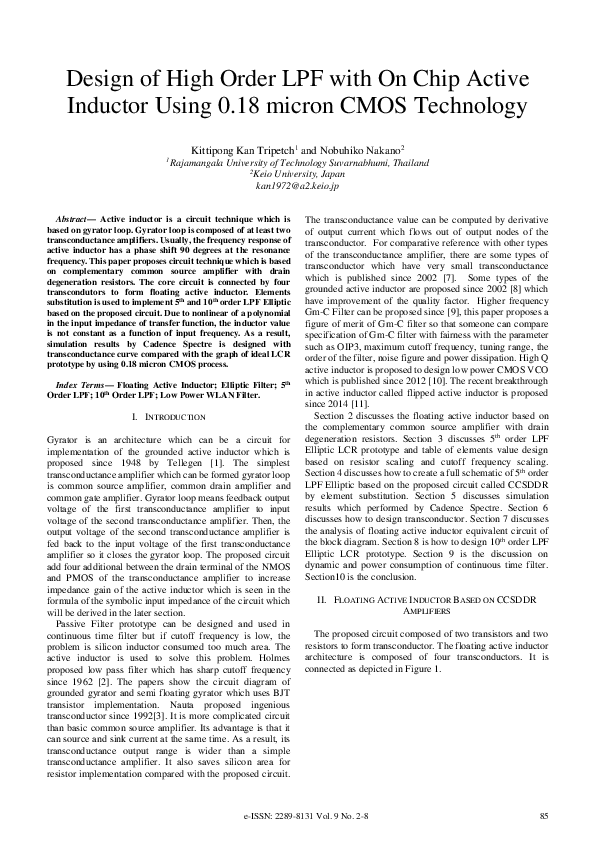 (PDF) Design of High Order LPF with on Chip Active Inductor Using 0.18 ...