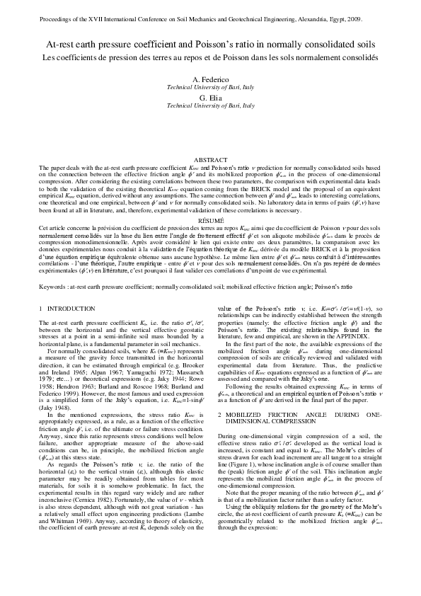 At-rest earth pressure coefficient and Poisson's ratio in normally consolidated soils