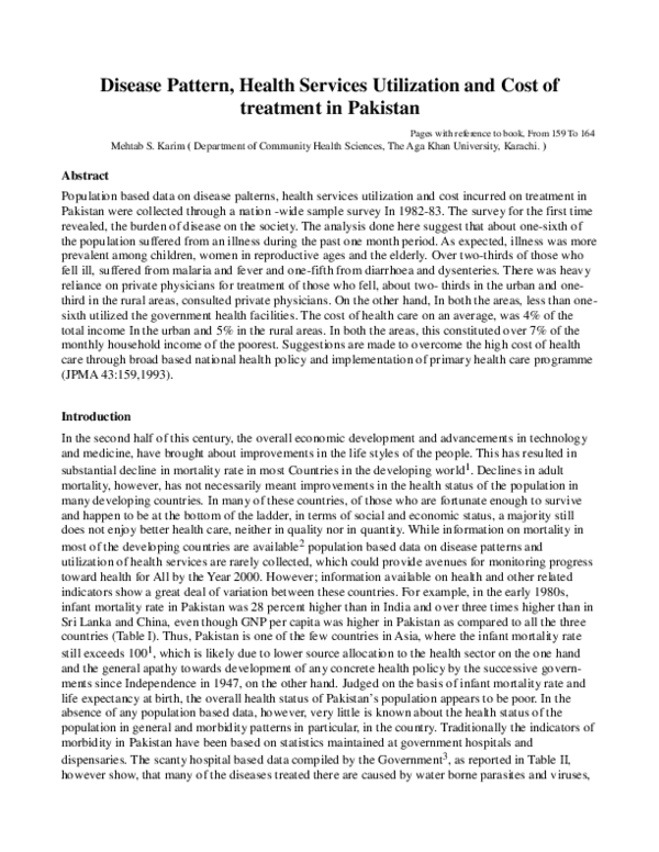 (PDF) Disease pattern, health services utilization and cost of ...