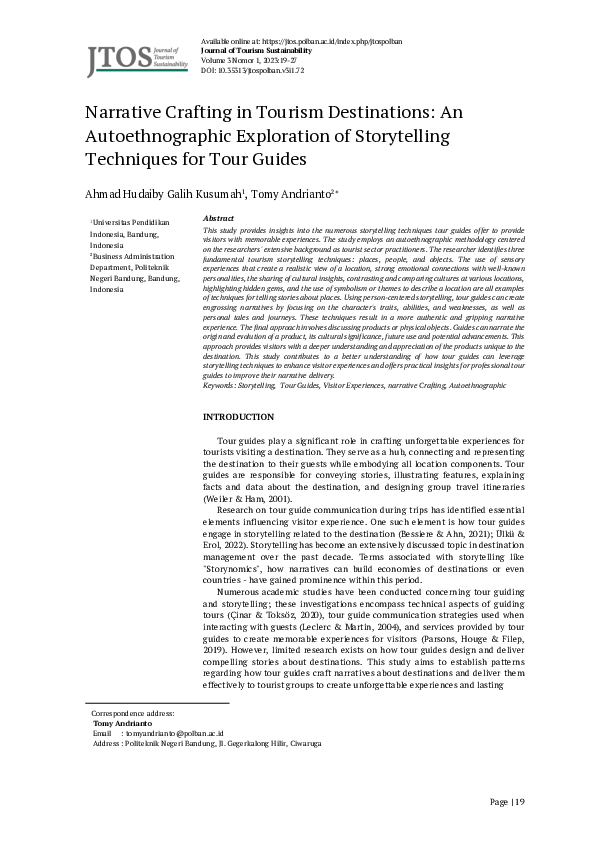 (PDF) Narrative Crafting in Tourism Destinations: An Autoethnographic ...