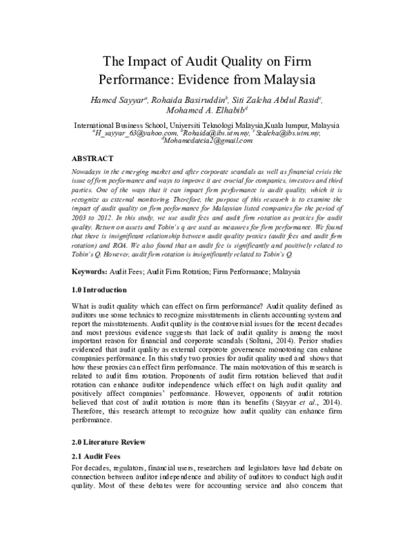 (PDF) The impact of audit quality on firm performance: evidence from ...