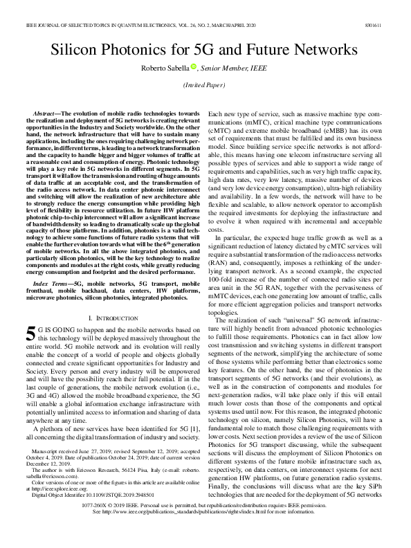 (PDF) Silicon Photonics for 5G and Future Networks