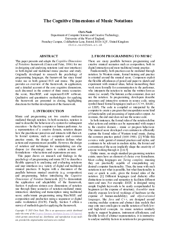 (PDF) The cognitive dimensions of music notations
