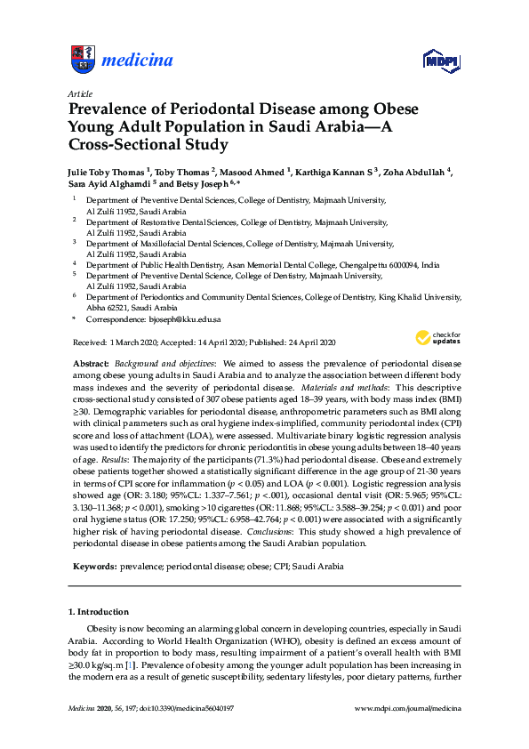 (PDF) Prevalence of Periodontal Disease among Obese Young Adult ...
