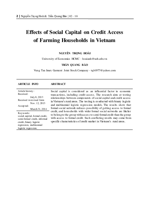 (PDF) Effects of Social Capital on Credit Access of Farming Households ...