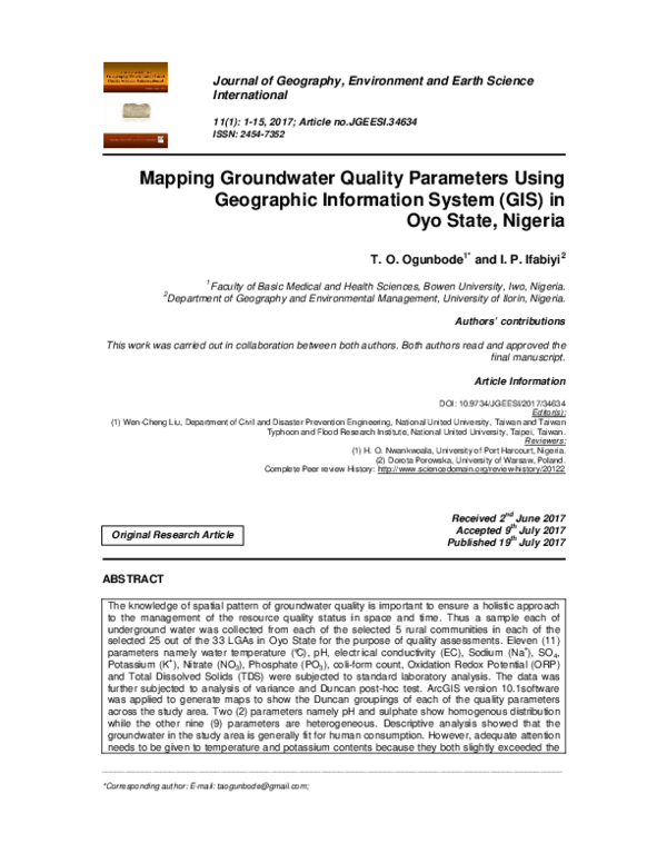(PDF) Mapping Groundwater Quality Parameters Using Geographic ...