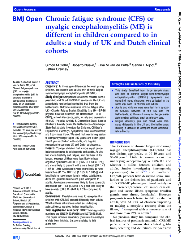(PDF) Chronic fatigue syndrome (CFS) or myalgic encephalomyelitis (ME ...