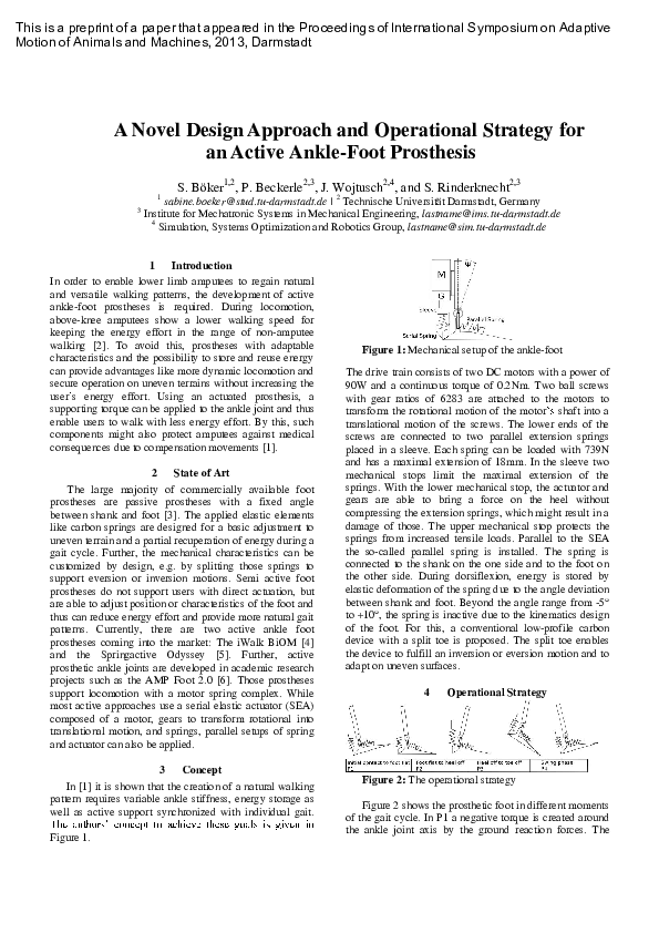 A Novel Design Approach and Operational Strategy for an Active Ankle-Foot Prosthesis