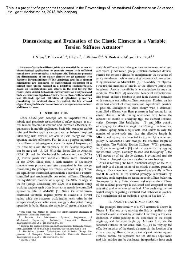 Picture Idea: Pdf Dimensioning And Evaluation Of The Elastic Element In A