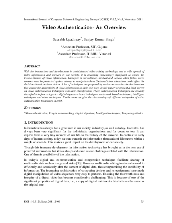 (PDF) Video Authentication- An Overview