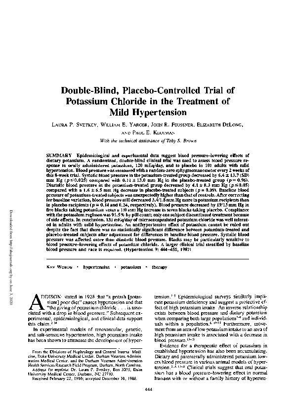 (PDF) Double-blind, placebo-controlled trial of potassium chloride in ...