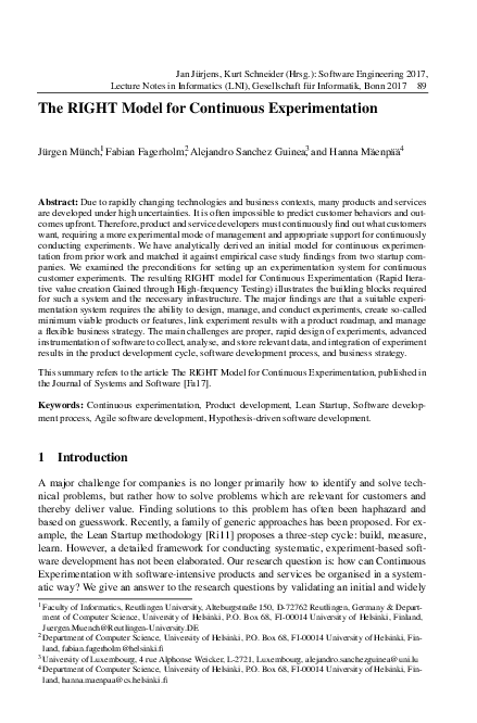 (PDF) The RIGHT Model for Continuous Experimentation