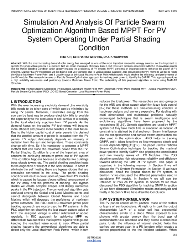 (PDF) Simulation And Analysis Of Particle Swarm Optimization Algorithm ...