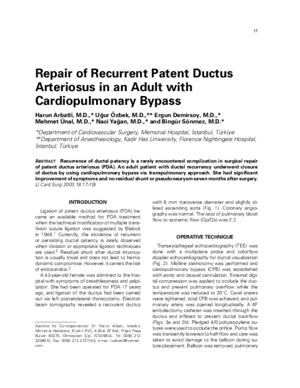 (PDF) Repair of Recurrent Patent Ductus Arteriosus in an Adult with ...