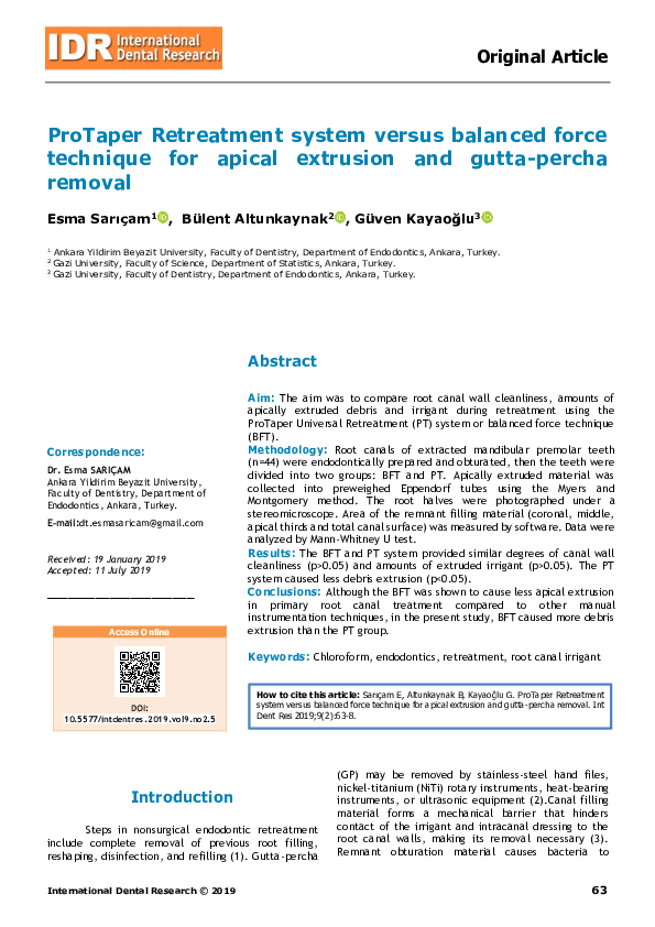 (PDF) ProTaper retreatment system versus balanced force technique for