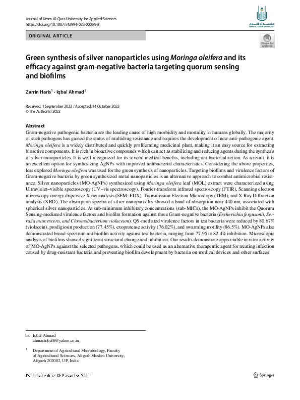 (PDF) Green synthesis of silver nanoparticles using Moringa oleifera ...