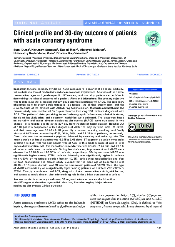 (PDF) Clinical profile and 30-day outcome of patients with acute ...